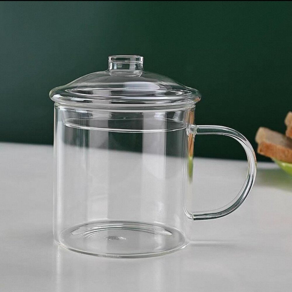 Transparent Glass Tea Mug with Lid
